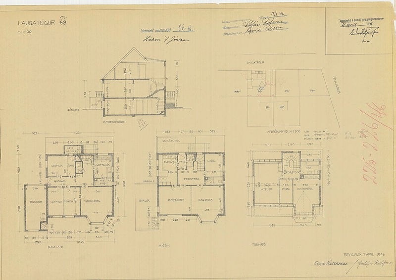 Laugateigur 52 (áður 68): grunnmyndir og snið, 1946